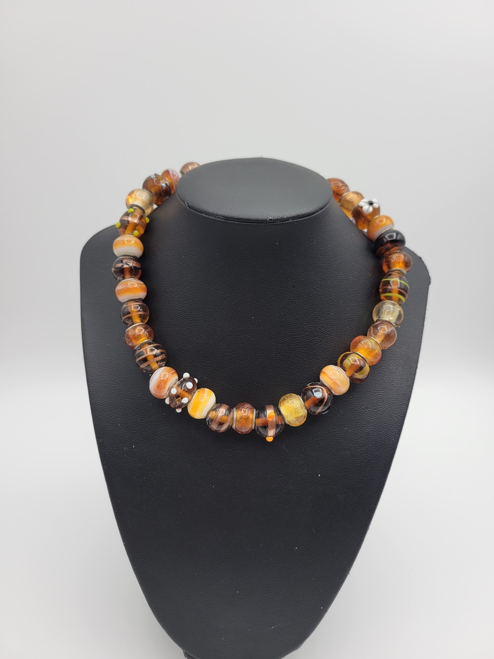 Handmade Orange and amber colored Glass beaded necklace